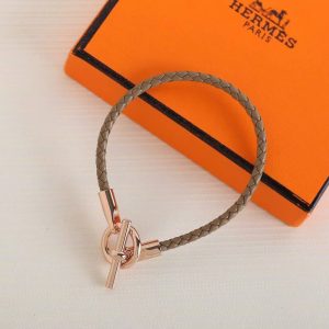 Hermes Glenan Bracelet Rose Gold Swift Calfskin and Metal Étoupe H071681FO18T2 - Image 6