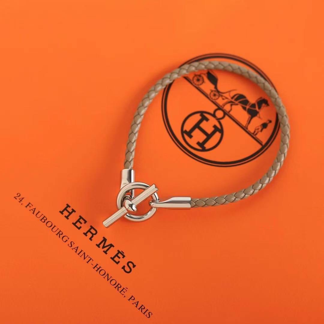 Hermes Glenan Bracelet Rose Gold Swift Calfskin and Metal Étoupe H071681FO18T2 - Image 5