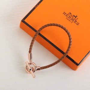 Alternative view of Hermes Glenan Bracelet Rose Gold Swift Calfskin and Metal Gold H071681FO37T2