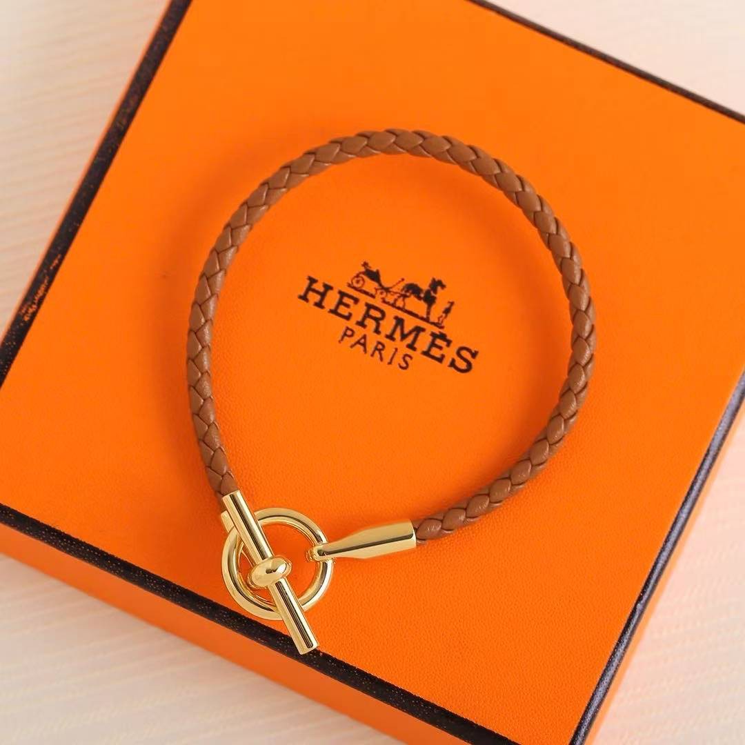 Hermes Glenan Bracelet Rose Gold Swift Calfskin and Metal Gold H071681FO37T2 - Image 7