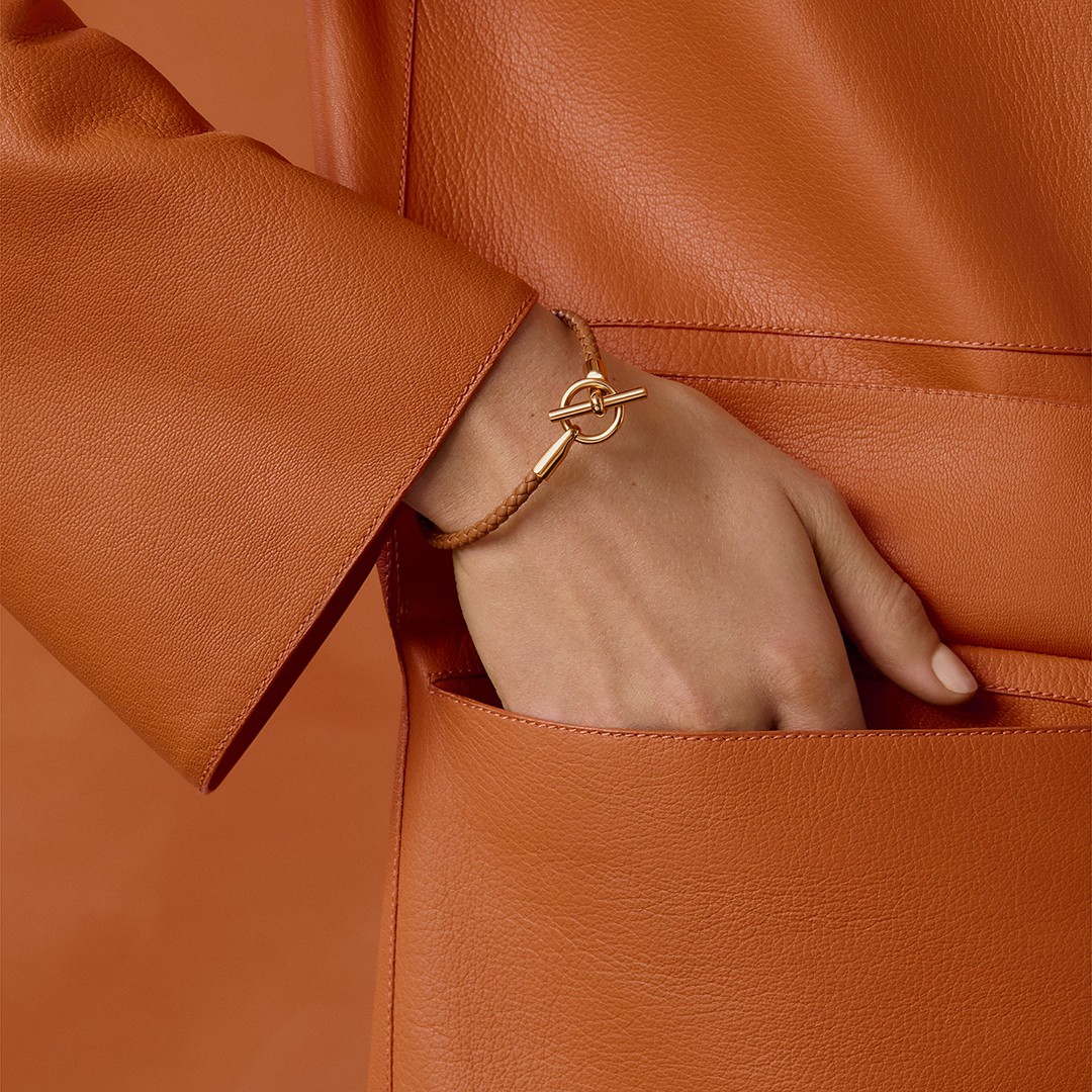 Hermes Glenan Bracelet Rose Gold Swift Calfskin and Metal Gold H071681FO37T2 - Image 9