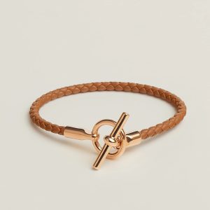 Hermes Glenan Bracelet Rose Gold Swift Calfskin and Metal Gold H071681FO37T2