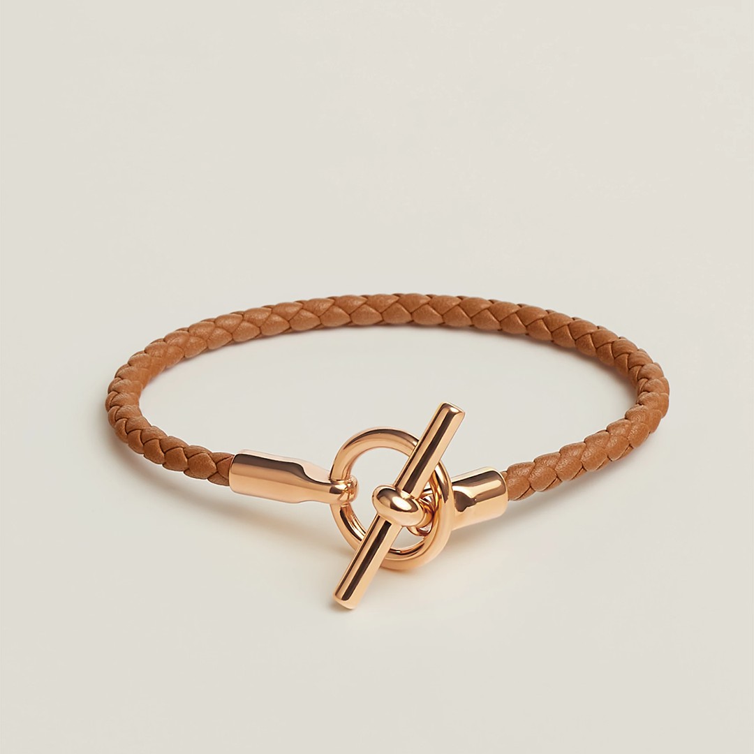 Hermes Glenan Bracelet Rose Gold Swift Calfskin and Metal Gold H071681FO37T2
