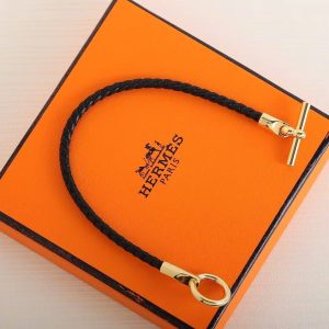 Hermes Glenan Bracelet Rose Gold Swift Calfskin and Metal Noir H071681FO89T2 - Image 12