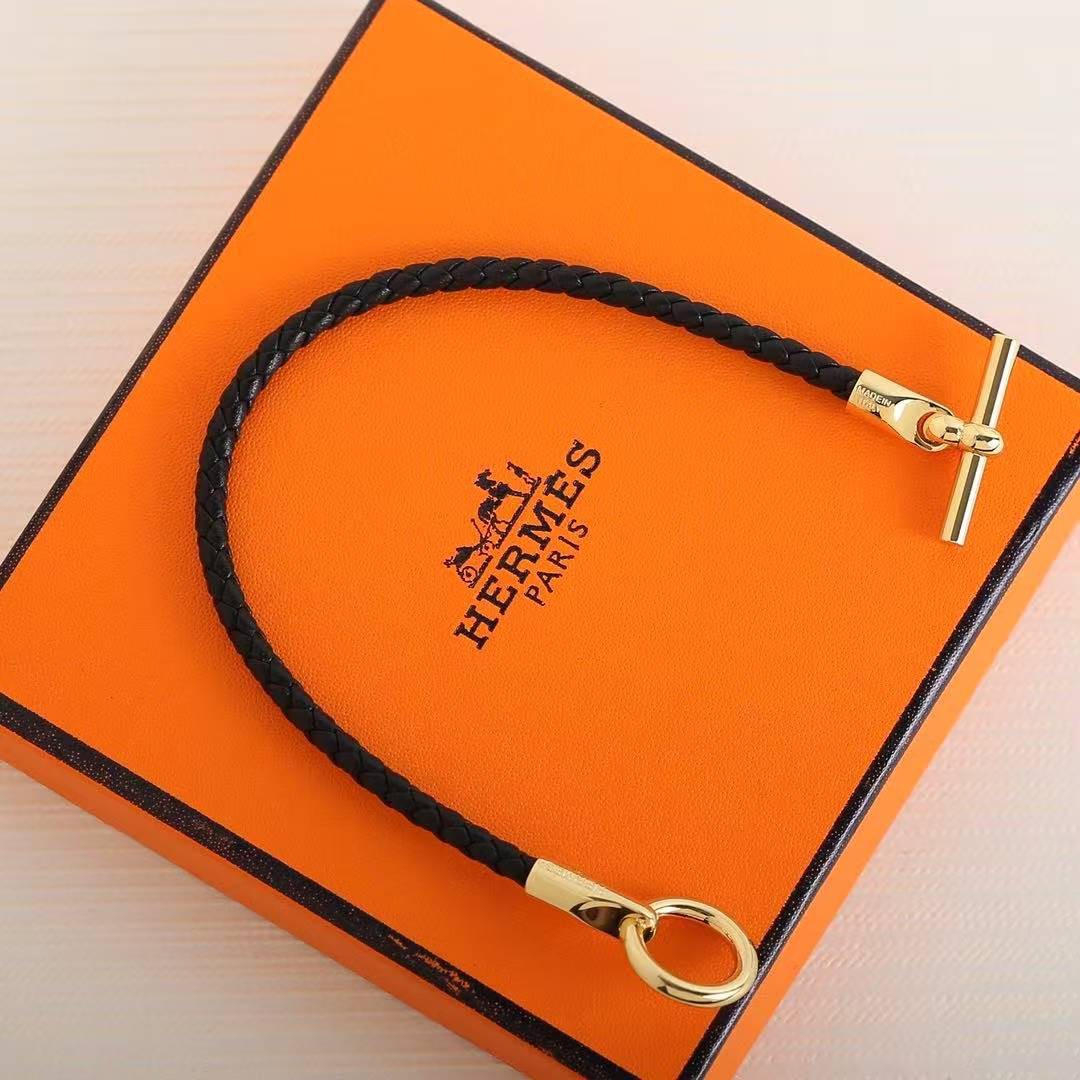 Hermes Glenan Bracelet Rose Gold Swift Calfskin and Metal Noir H071681FO89T2 - Image 12