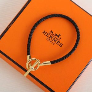 Hermes Glenan Bracelet Rose Gold Swift Calfskin and Metal Noir H071681FO89T2 - Image 9