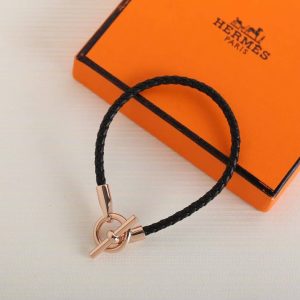 Hermes Glenan Bracelet Rose Gold Swift Calfskin and Metal Noir H071681FO89T2 - Image 6