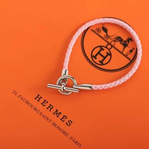 Hermes Glenan Bracelet Silver Swift Calfskin and Metal Mauve Sylvestre H071681FPX9T2 - Image 8