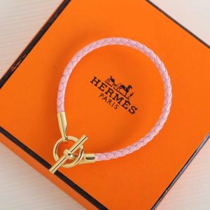 Hermes Glenan Bracelet Silver Swift Calfskin and Metal Mauve Sylvestre H071681FPX9T2 - Image 7