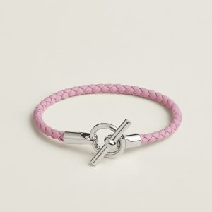 Hermes Glenan Bracelet Silver Swift Calfskin and Metal Mauve Sylvestre H071681FPX9T2