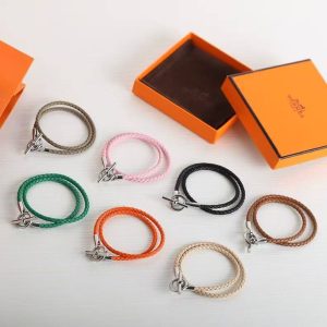 Hermes Glenan Double Tour Bracelet Rose Gold Swift Calfskin and Metal Étoupe H071689FO18T2 - Image 10