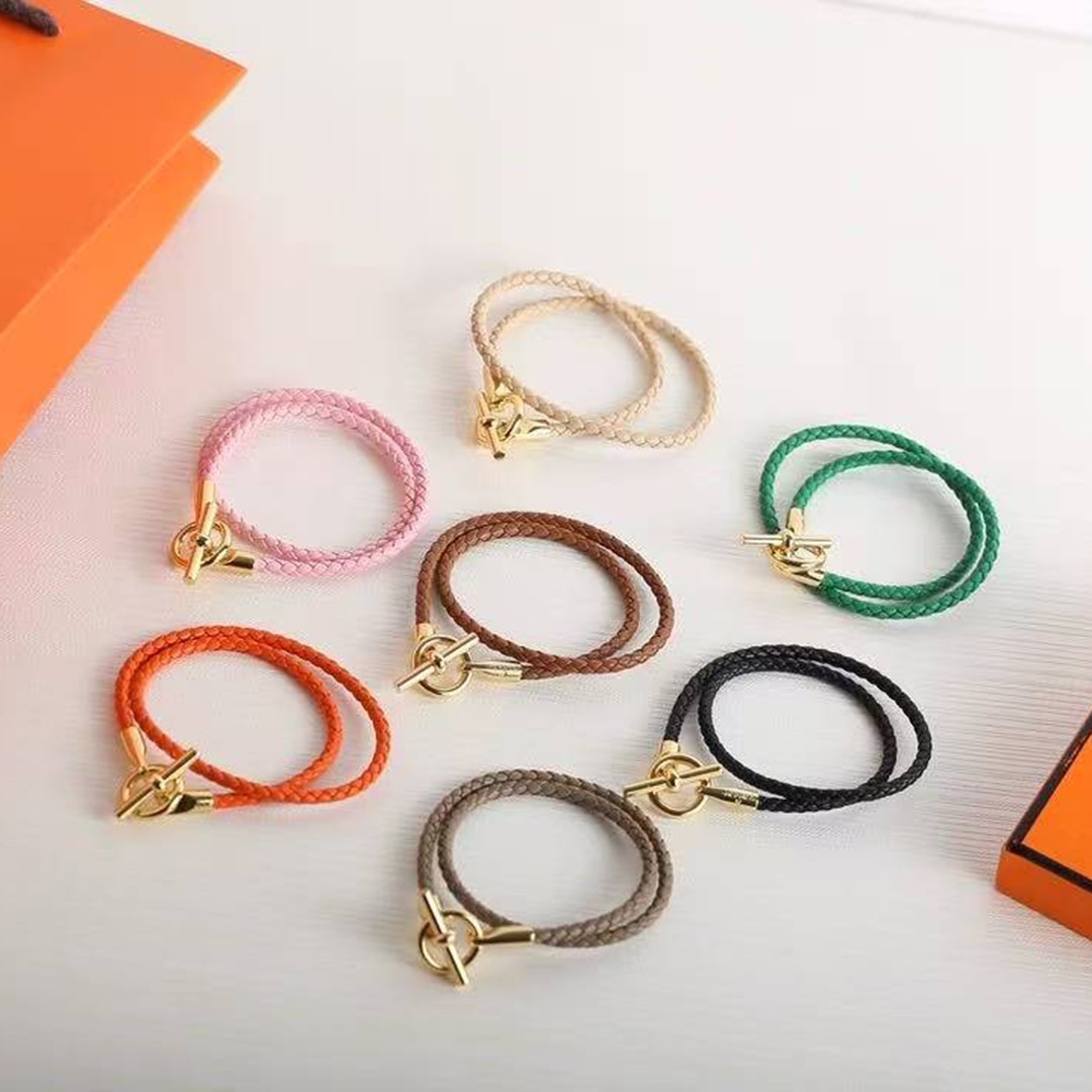 Hermes Glenan Double Tour Bracelet Rose Gold Swift Calfskin and Metal Étoupe H071689FO18T2 - Image 9