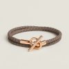 Hermes Glenan Double Tour Bracelet Rose Gold Swift Calfskin and Metal Étoupe H071689FO18T2