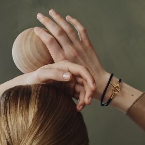 Alternative view of Hermes Glenan Double Tour Bracelet Rose Gold Swift Calfskin and Metal Noir H071689FO89T2