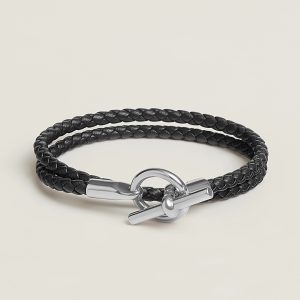 Hermes Glenan Double Tour Bracelet Rose Gold Swift Calfskin and Metal Noir H071689FO89T2 - Image 10