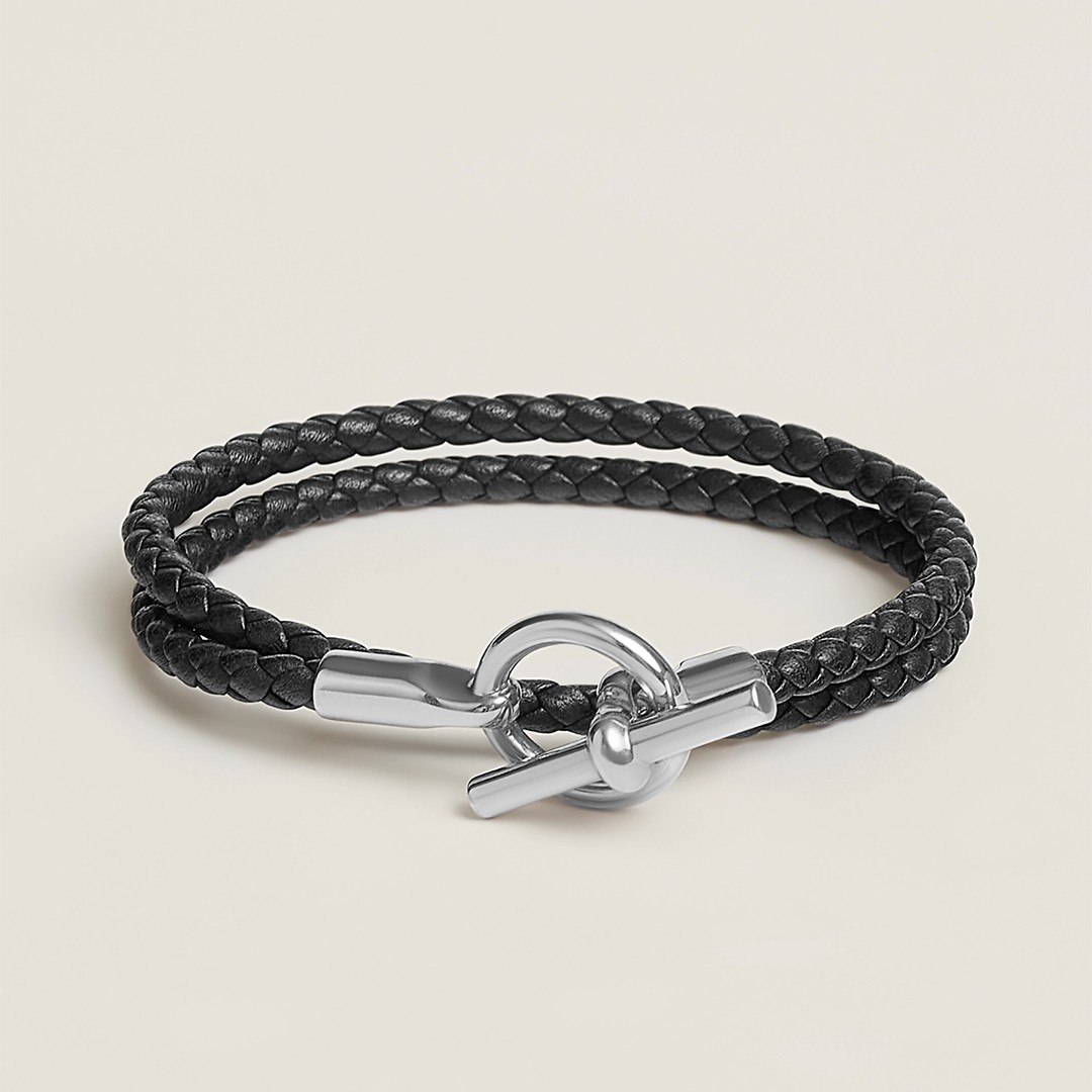 Hermes Glenan Double Tour Bracelet Rose Gold Swift Calfskin and Metal Noir H071689FO89T2 - Image 10