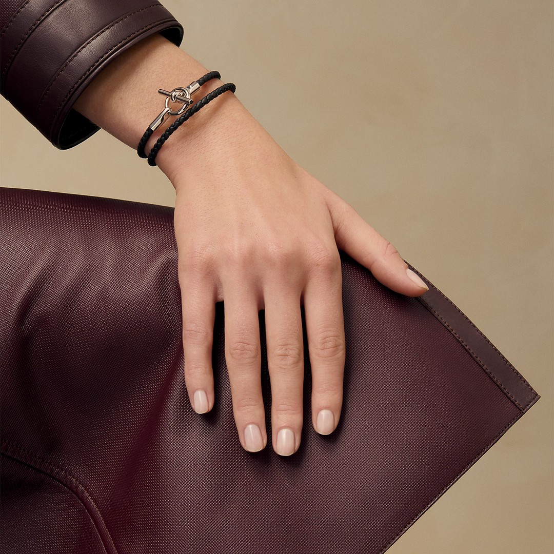 Hermes Glenan Double Tour Bracelet Rose Gold Swift Calfskin and Metal Noir H071689FO89T2 - Image 9