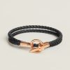 Hermes Glenan Double Tour Bracelet Rose Gold Swift Calfskin and Metal Noir H071689FO89T2
