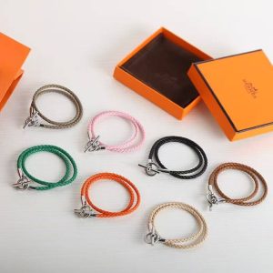 Hermes Glenan Double Tour Bracelet Rose Gold Swift Calfskin and Metal Noir H071689FO89T2 - Image 5