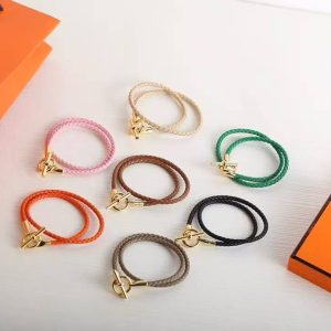 Hermes Glenan Double Tour Bracelet Rose Gold Swift Calfskin and Metal Noir H071689FO89T2 - Image 4