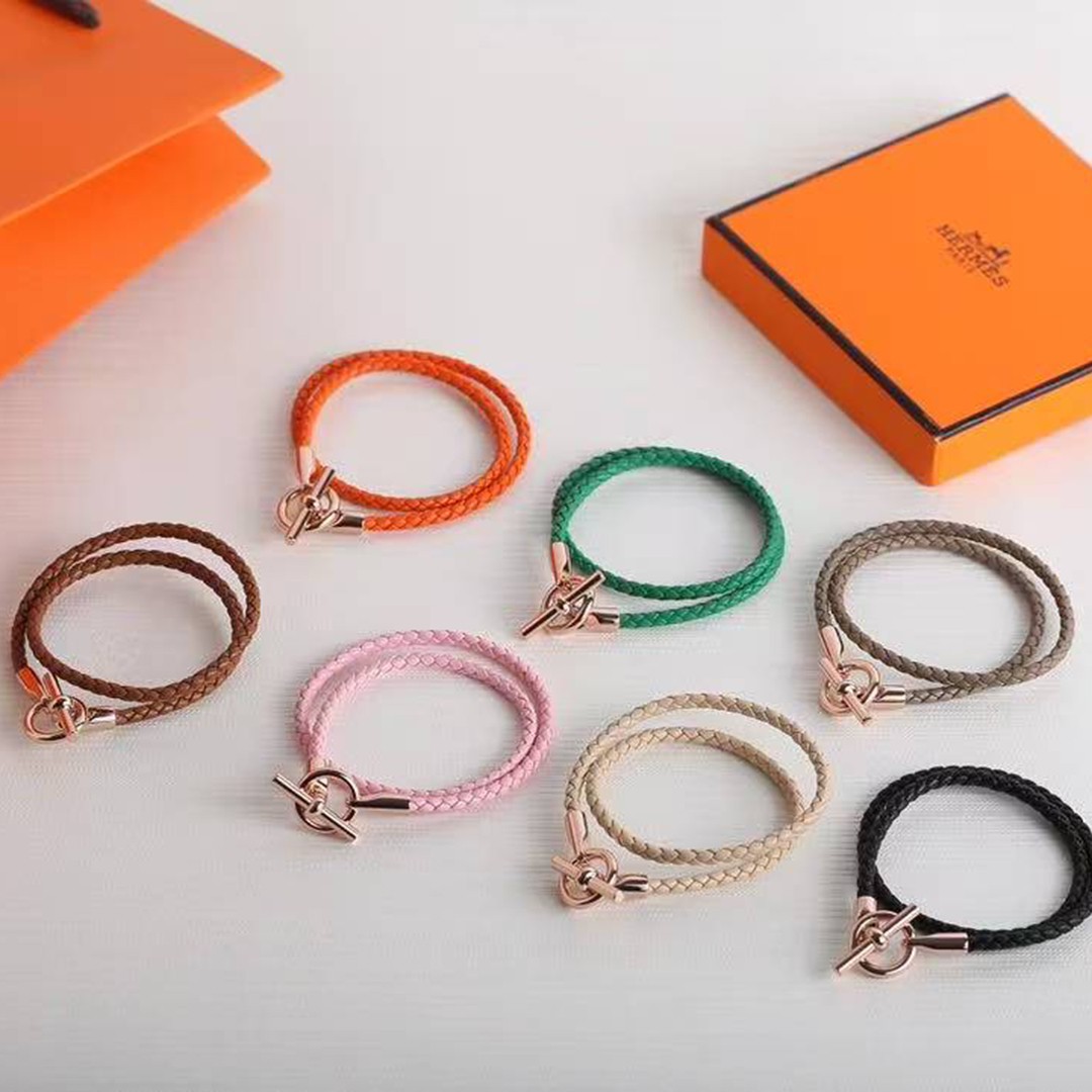 Hermes Glenan Double Tour Bracelet Rose Gold Swift Calfskin and Metal Noir H071689FO89T2 - Image 3