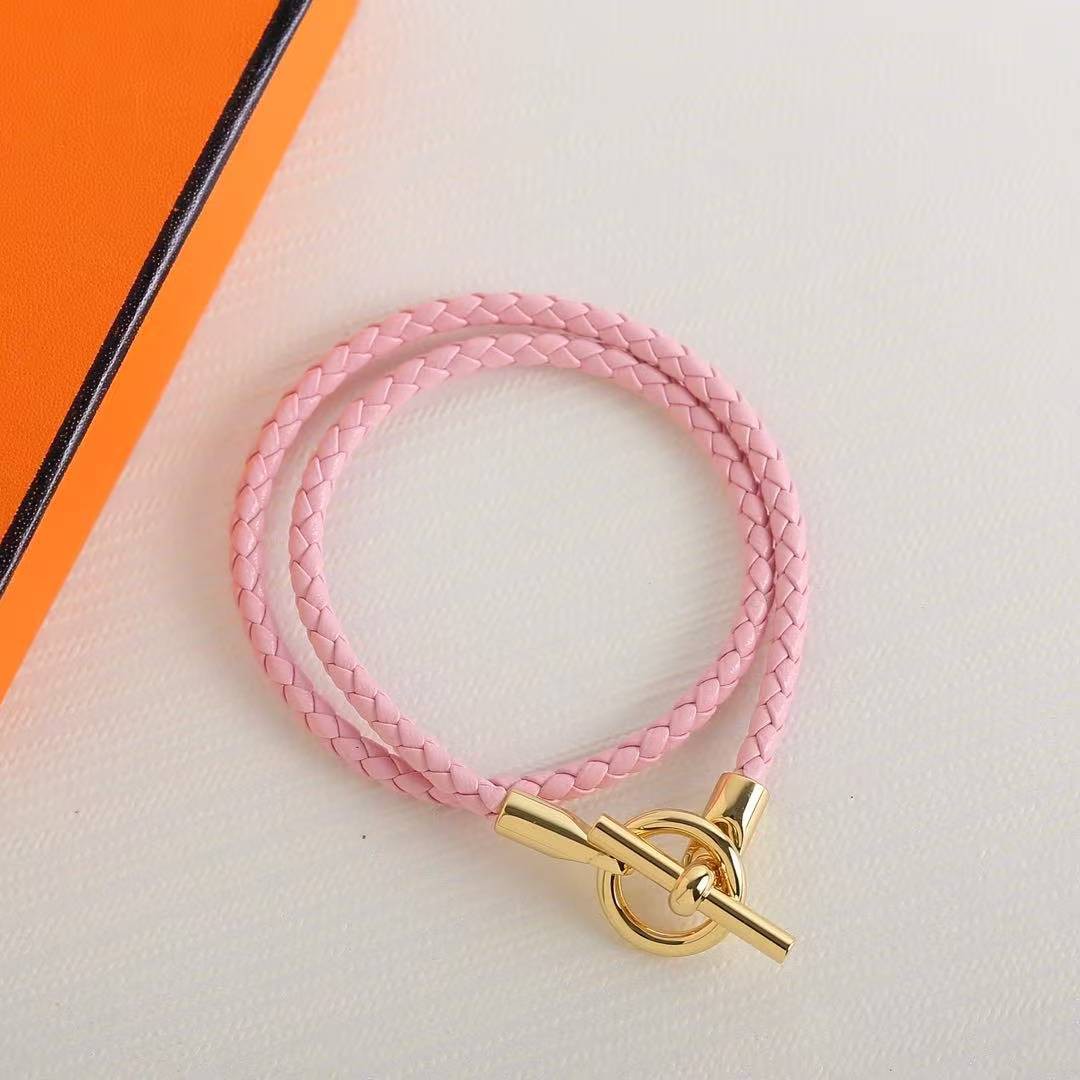 Hermes Glenan Double Tour Bracelet Silver Swift Calfskin and Metal Mauve Sylvestre H071689FPX9T2 - Image 2