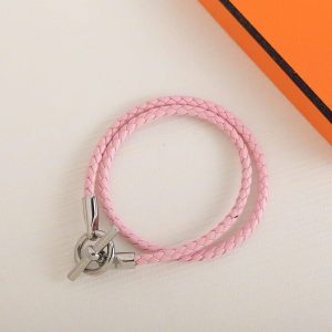Hermes Glenan Double Tour Bracelet Silver Swift Calfskin and Metal Mauve Sylvestre H071689FPX9T2 - Image 8
