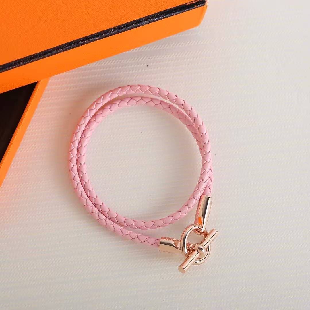 Hermes Glenan Double Tour Bracelet Silver Swift Calfskin and Metal Mauve Sylvestre H071689FPX9T2 - Image 7