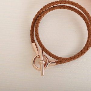 Hermes Glenan Double Tour Bracelet Yellow Gold Swift Calfskin and Metal Gold H071689F 37T2 - Image 12