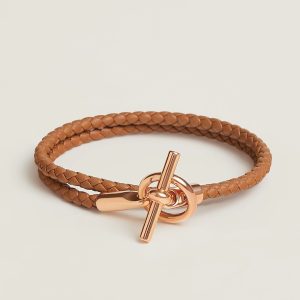 Hermes Glenan Double Tour Bracelet Yellow Gold Swift Calfskin and Metal Gold H071689F 37T2 - Image 5