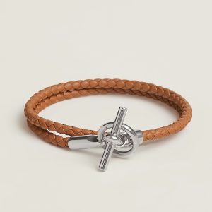 Hermes Glenan Double Tour Bracelet Yellow Gold Swift Calfskin and Metal Gold H071689F 37T2 - Image 4