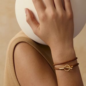 Alternative view of Hermes Glenan Double Tour Bracelet Yellow Gold Swift Calfskin and Metal Gold H071689F 37T2