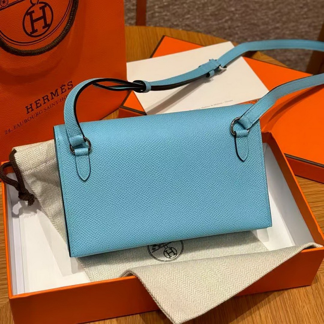 Hermes Hermèsnap Wallet Handmade In Epsom Calfskin Leather Silver Hardware 7N Celeste - Image 2