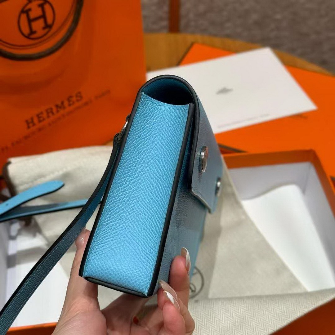 Hermes Hermèsnap Wallet Handmade In Epsom Calfskin Leather Silver Hardware 7N Celeste - Image 13