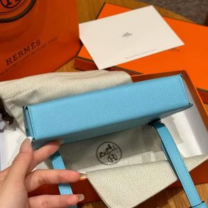 Hermes Hermèsnap Wallet Handmade In Epsom Calfskin Leather Silver Hardware 7N Celeste - Image 12