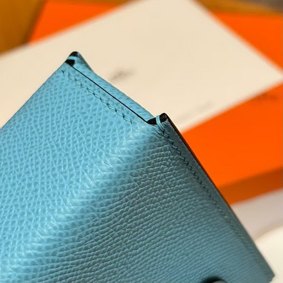 Hermes Hermèsnap Wallet Handmade In Epsom Calfskin Leather Silver Hardware 7N Celeste - Image 11