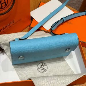 Hermes Hermèsnap Wallet Handmade In Epsom Calfskin Leather Silver Hardware 7N Celeste - Image 10