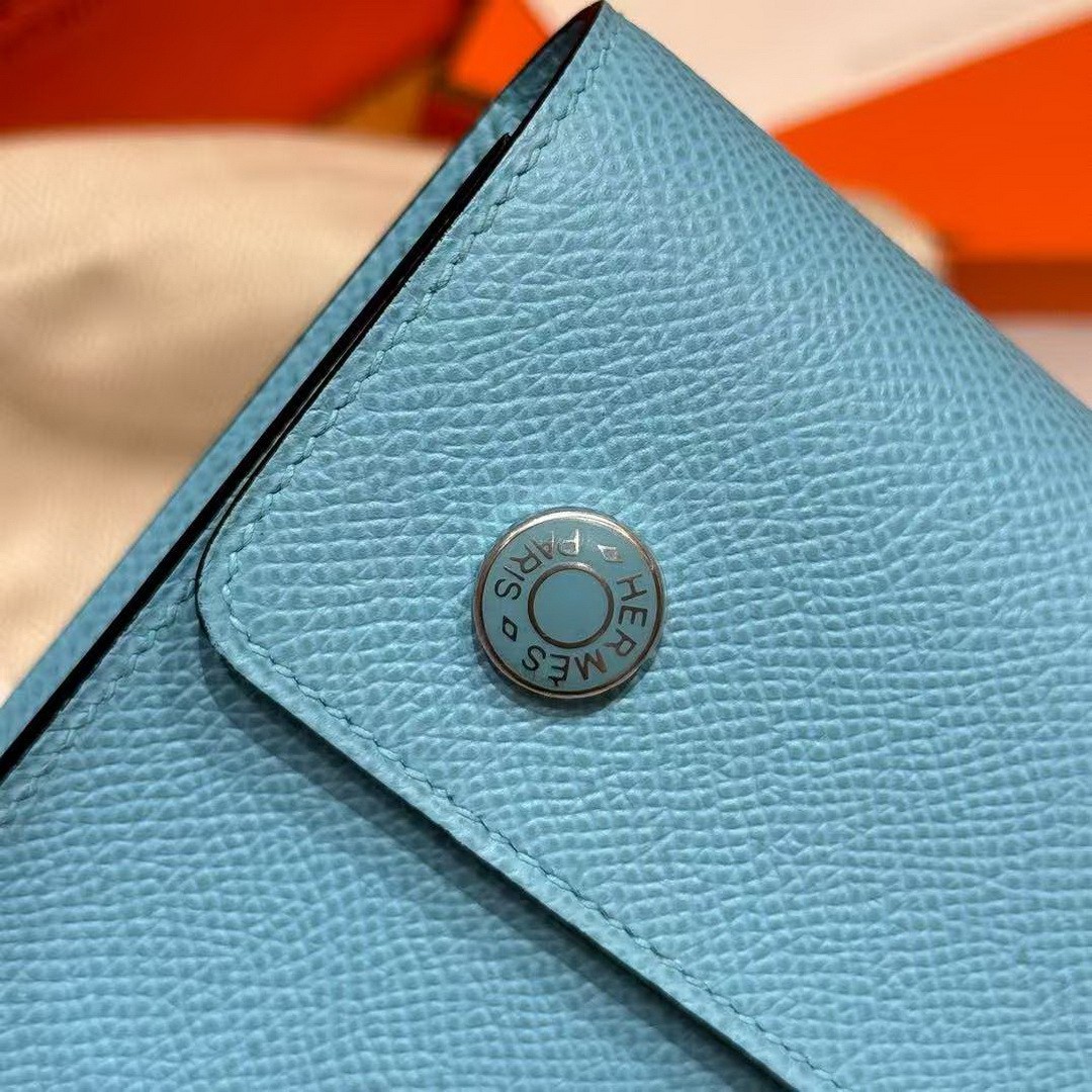 Hermes Hermèsnap Wallet Handmade In Epsom Calfskin Leather Silver Hardware 7N Celeste - Image 9