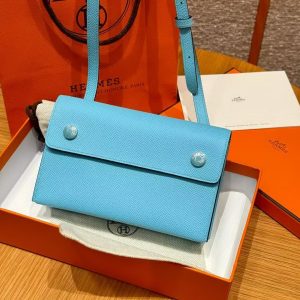 Hermes Hermèsnap Wallet Handmade In Epsom Calfskin Leather Silver Hardware 7N Celeste - Image 8