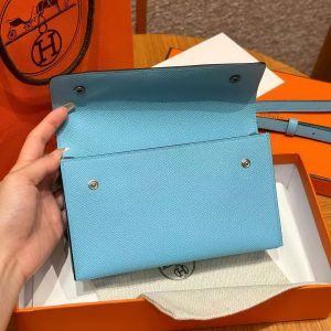 Hermes Hermèsnap Wallet Handmade In Epsom Calfskin Leather Silver Hardware 7N Celeste - Image 7
