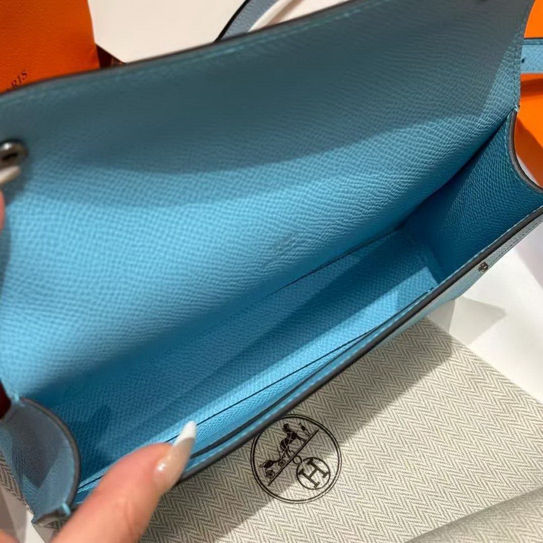 Hermes Hermèsnap Wallet Handmade In Epsom Calfskin Leather Silver Hardware 7N Celeste - Image 6