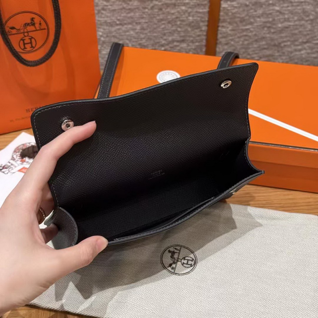 Hermes Hermèsnap Wallet Handmade In Epsom Calfskin Leather Silver Hardware 88 Graphite - Image 12