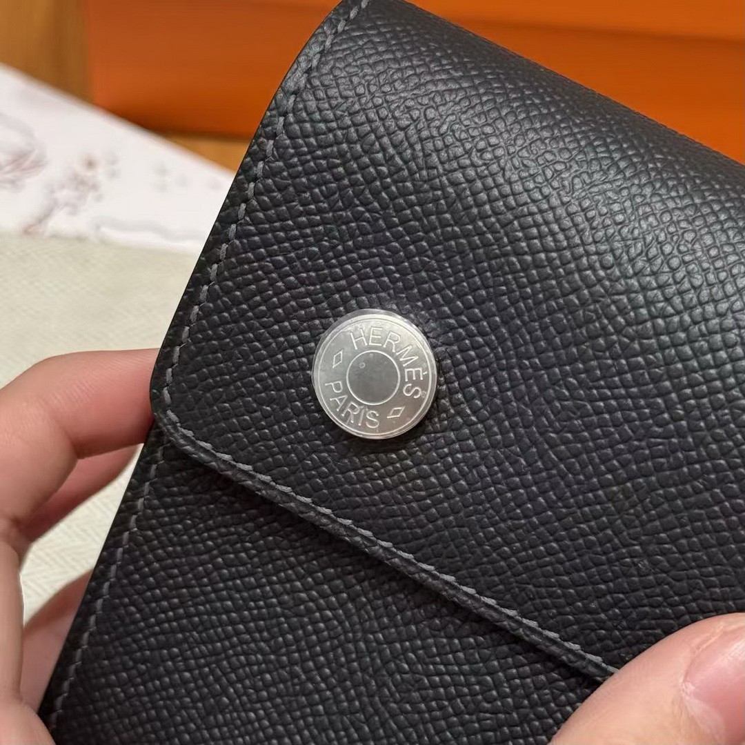 Hermes Hermèsnap Wallet Handmade In Epsom Calfskin Leather Silver Hardware 88 Graphite - Image 9