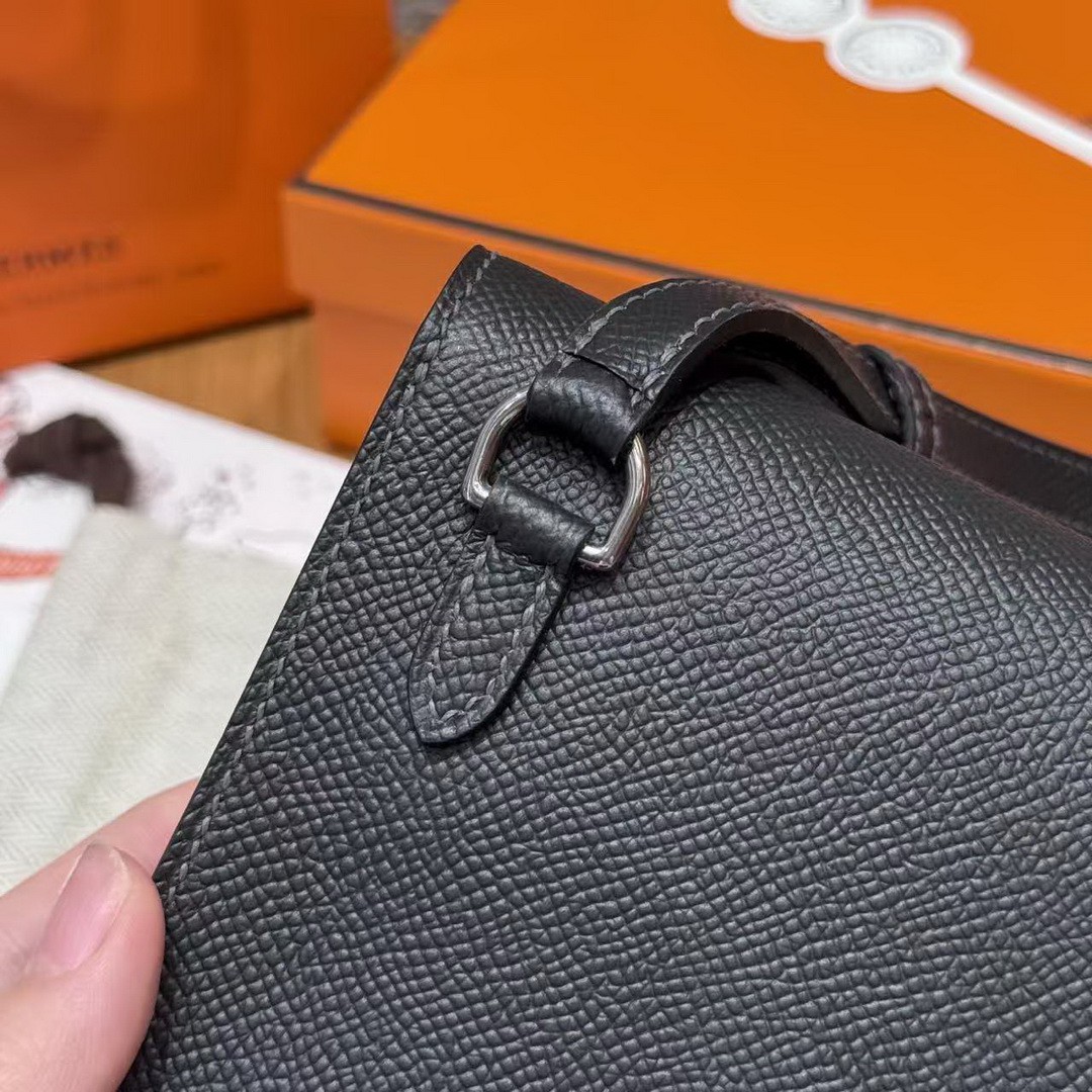 Hermes Hermèsnap Wallet Handmade In Epsom Calfskin Leather Silver Hardware 88 Graphite - Image 5