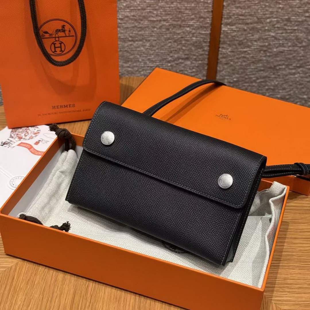 Hermes Hermèsnap Wallet Handmade In Epsom Calfskin Leather Silver Hardware 88 Graphite - Image 2