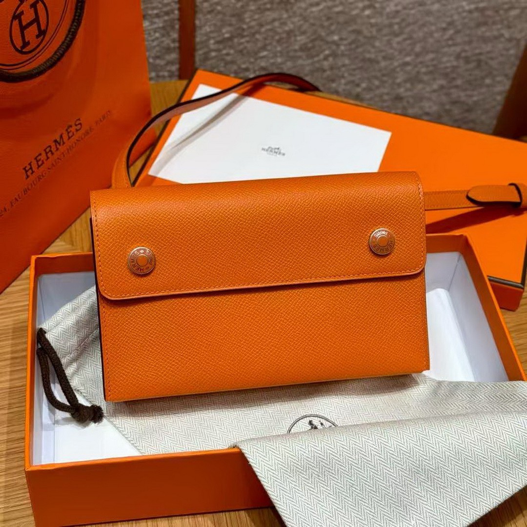 Hermes Hermèsnap Wallet Handmade In Epsom Calfskin Leather Silver Hardware 93 Orange