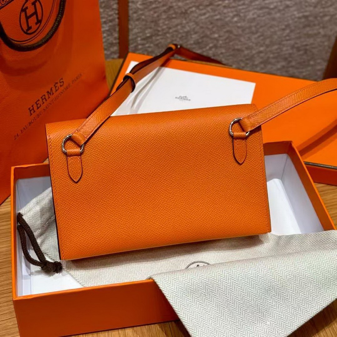 Hermes Hermèsnap Wallet Handmade In Epsom Calfskin Leather Silver Hardware 93 Orange - Image 2