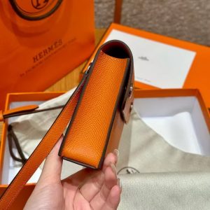 Hermes Hermèsnap Wallet Handmade In Epsom Calfskin Leather Silver Hardware 93 Orange - Image 16
