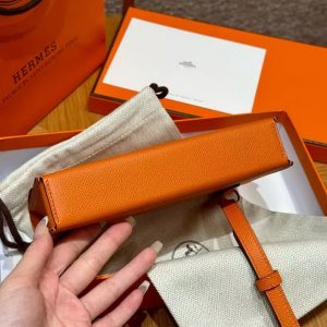 Hermes Hermèsnap Wallet Handmade In Epsom Calfskin Leather Silver Hardware 93 Orange - Image 15