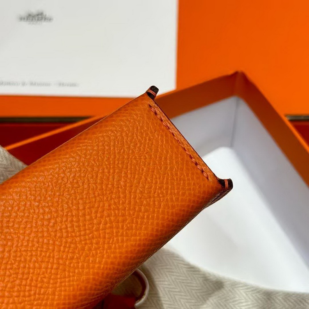 Hermes Hermèsnap Wallet Handmade In Epsom Calfskin Leather Silver Hardware 93 Orange - Image 14